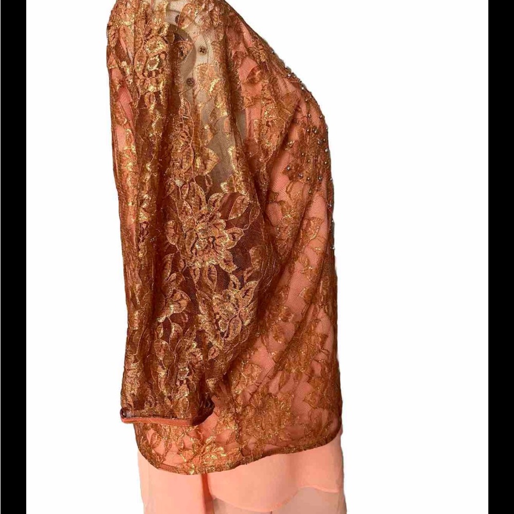 Embellished Lace Overlay Coral Blouse - Picture 6 of 9